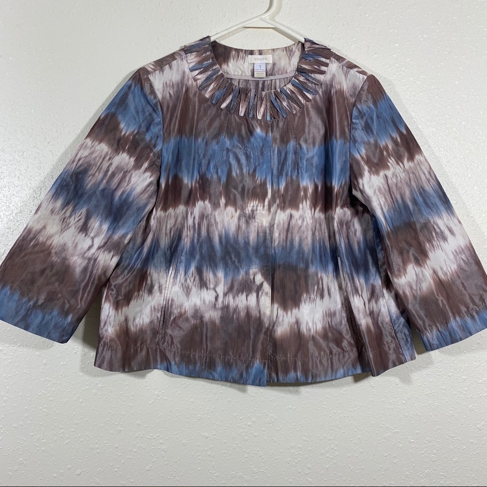 CHICOS Vintage Pea Coat Tie Dye Crew Neckline Button Down Wide Sleeve size 1
